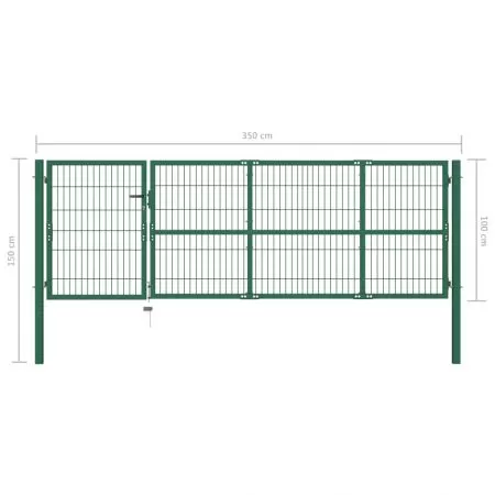 Poarta gard de gradina cu stalpi, verde, 6 x 150 cm