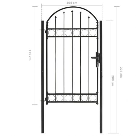 Poarta de gard cu arcada, negru, 100 x 175 cm
