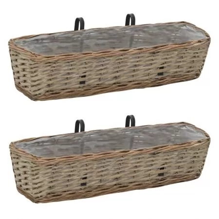 Jardinieră de balcon, 2 buc., 60 cm, răchită cu căptușeală PE