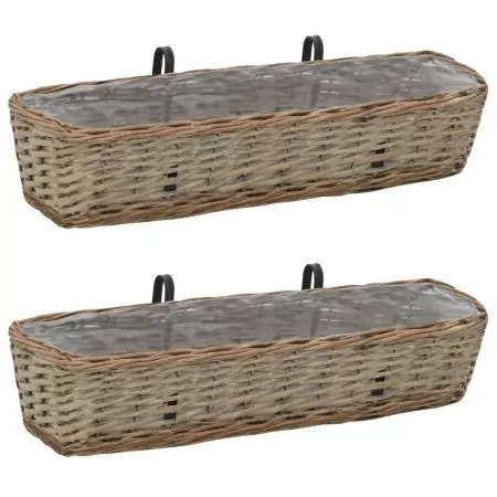  Jardinieră de balcon, 2 buc., 80 cm, răchită cu căptușeală PE