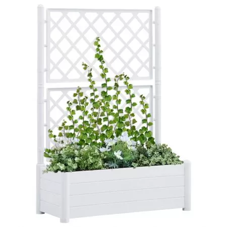  Jardinieră de grădină cu spalier, alb, 100 x 43 x 142, PP