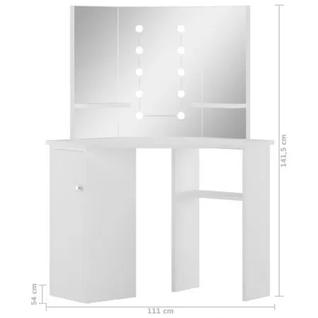 Masa pentru machiaj de colt cu lumini LED, alb