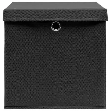 Cutii depozitare cu capace 10 buc. negru 32x32x32 cm textil, negru