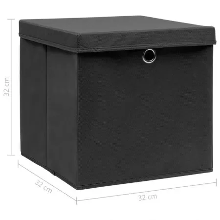 Cutii depozitare cu capace 10 buc. negru 32x32x32 cm textil, negru