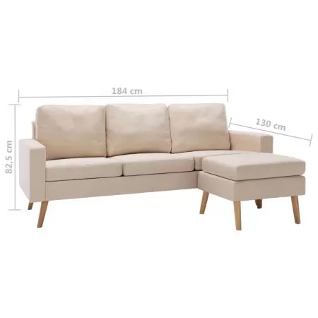 Canapea cu 3 locuri si taburet, crem, 184 x 76 x 82.5 cm