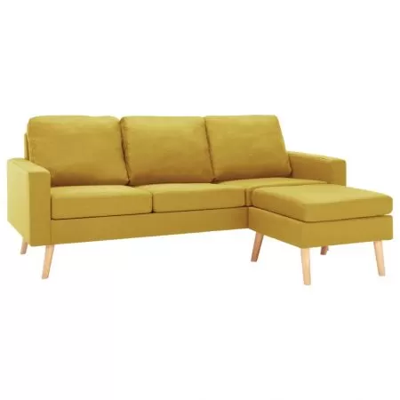 Canapea cu 3 locuri si taburet, galben, 184 x 76 x 82.5 cm
