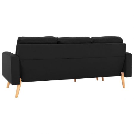 Canapea cu 3 locuri si taburet, negru, 184 x 76 x 82.5 cm