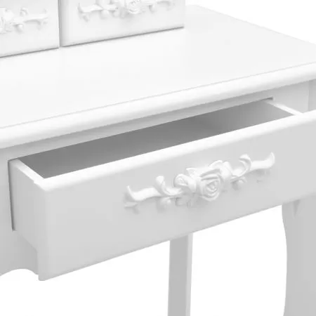 Set masa de toaleta cu taburet alb 50x59x136 cm lemn paulownia, alb