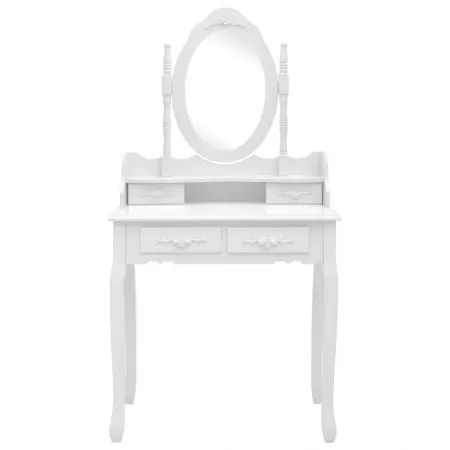 Set masa de toaleta cu taburet alb 75x69x140 cm lemn paulownia, alb