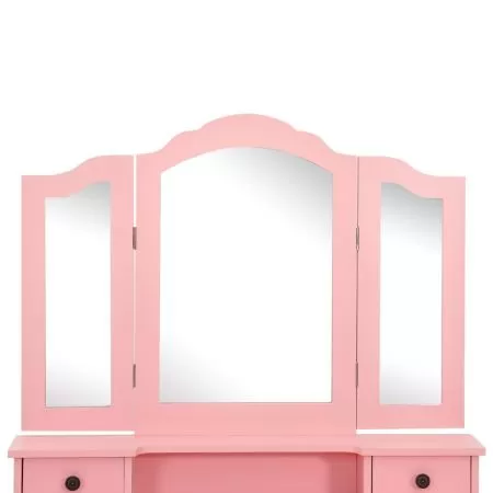 Set masa de toaleta cu taburet roz 80x69x141 cm lemn paulownia, roz