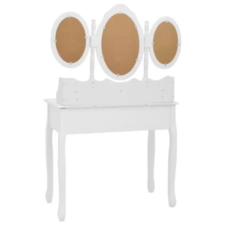 Masa de toaleta cu taburet si oglinda triptic, alb