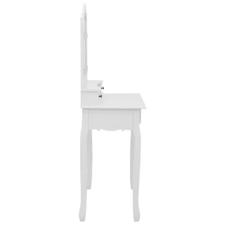 Set masa de toaleta cu taburet alb 80x69x141 cm lemn paulownia, alb