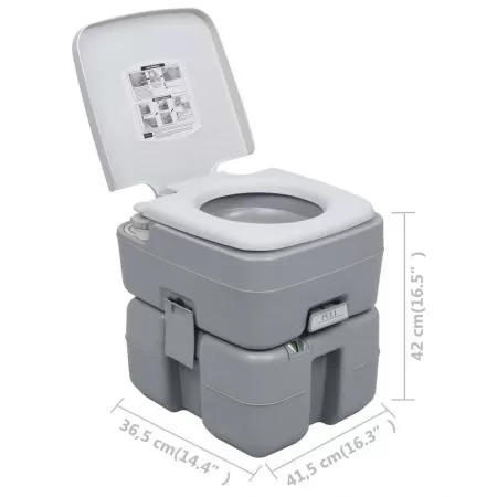 Toaletă portabilă pentru camping, gri, 20+10 L, pompă cu piston