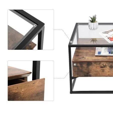 Masuta cafea Vintage, maro, 106x60x45 cm