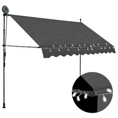  Copertină retractabilă manual cu LED, antracit, 250 cm