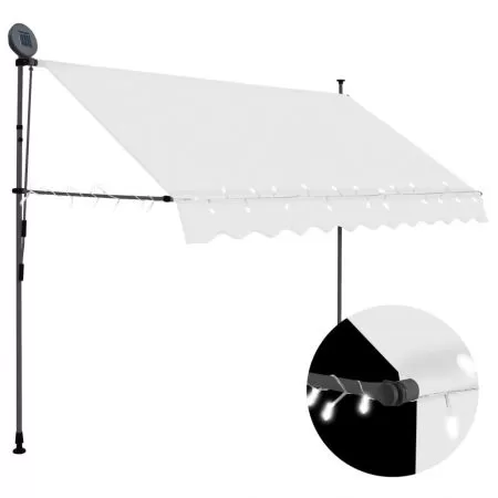  Copertină retractabilă manual cu LED, crem, 250 cm