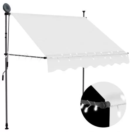  Copertină retractabilă manual cu LED, crem, 100 cm