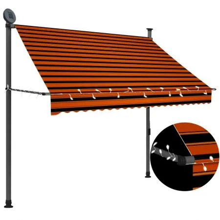  Copertină retractabilă manual cu LED, portocaliu & maro, 200 cm