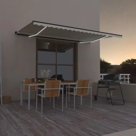  Copertină retractabilă manual cu LED, crem, 500x300 cm