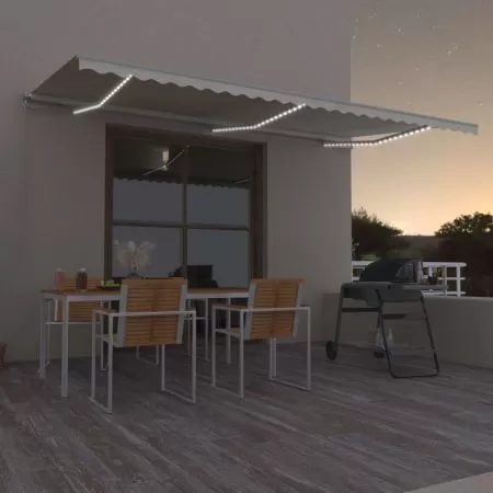  Copertină retractabilă manual cu LED, crem, 600x350 cm