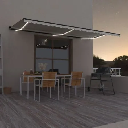  Copertină retractabilă manual cu LED, crem, 600x350 cm