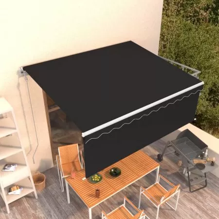  Copertină retractabilă automat cu stor, antracit, 4x3 m 