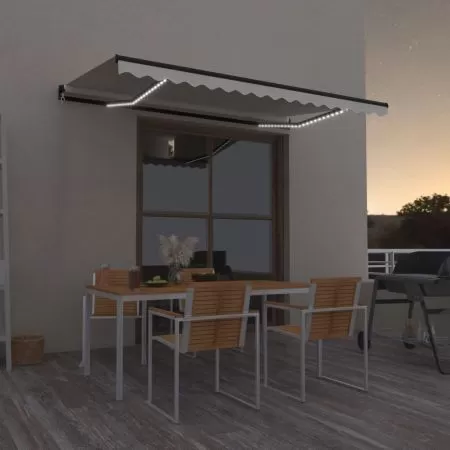  Copertină retractabilă manual cu LED, crem, 450x350 cm