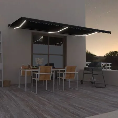  Copertină retractabilă manual cu LED, antracit, 600x350 cm