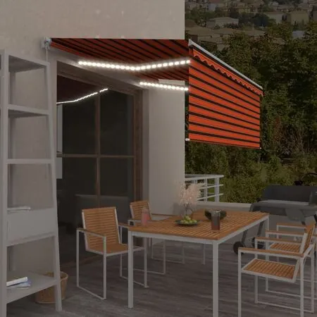  Copertină manuală cu stor&LED, portocaliu&maro, 3,5x2,5 m  