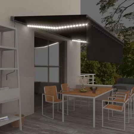  Copertină automată cu stor&LED&senzor de vânt antracit 5x3 m