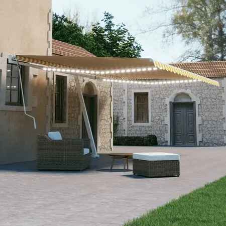  Copertină retractabilă manual cu LED, galben și alb, 600x300 cm