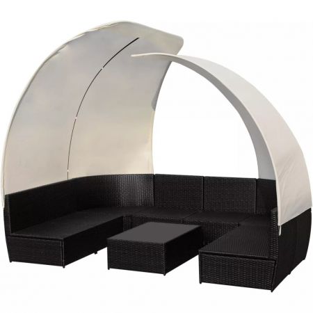 Set mobilier de gradina cu baldachin, 9 piese, negru