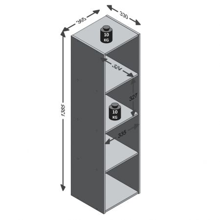 Raft vertical cu 4 compartimente, gri beton, 36.5 x 33 x 138.5 cm