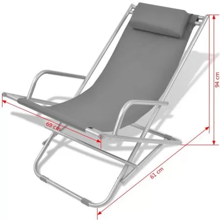 Set 2 bucati scaune de terasa rabatabile, gri, 69 x 61 x 94 cm