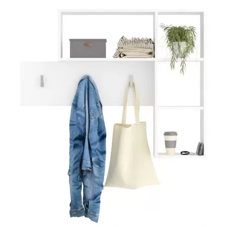 Cuier haine de perete cu 4 compartimente deschise, alb, 101.5 x 16 x 81 cm