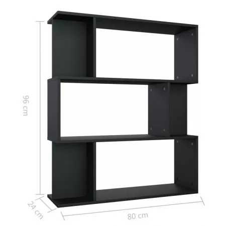 Biblioteca/Separator camera, negru, 80 x 24 x 96 cm