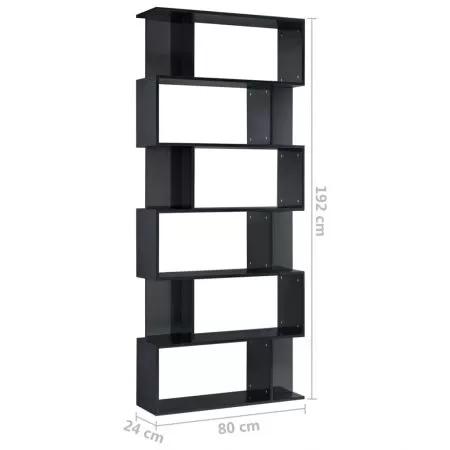 Biblioteca/Separator camera negru lucios, negru lucios, 80 x 24 x 192 cm