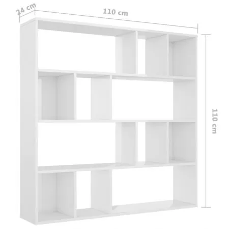Separator camera/Biblioteca, alb lucios, 110 x 24 x 110 cm