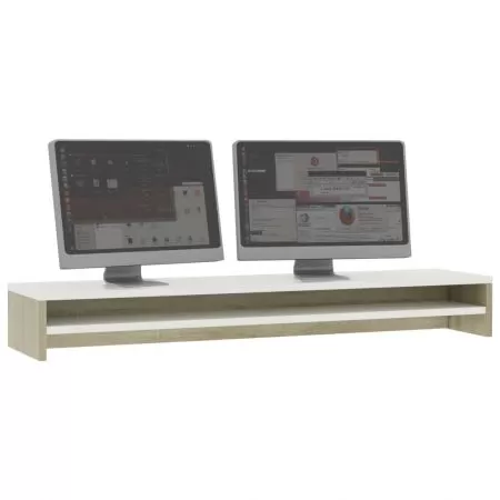 Suport monitor, alb și stejar Sonoma, 100x24x13 cm, PAL