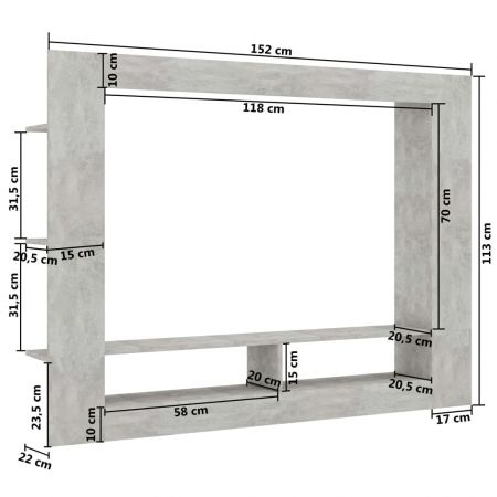 Comoda TV, gri beton, 152 x 22 x 113 cm