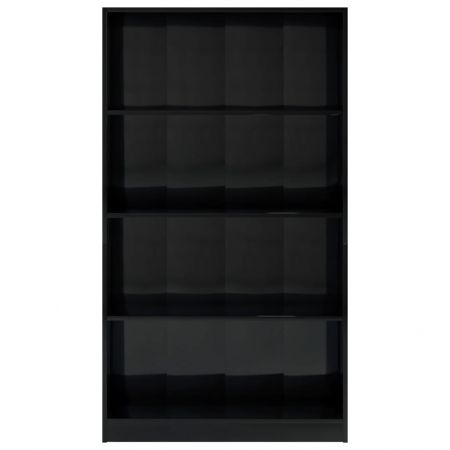 Bibliotecă cu 4 rafturi, negru extralucios, 80x24x142 cm, PAL