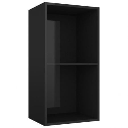 Bibliotecă cu 2 rafturi, negru extralucios, 40x30x76,5 cm, PAL