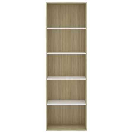 Bibliotecă cu 5 rafturi, alb & stejar Sonoma, 60x30x189 cm, PAL