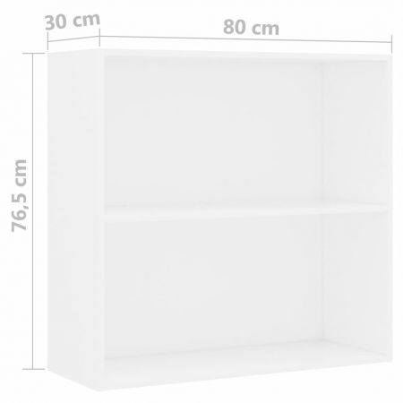 Bibliotecă cu 2 rafturi, alb, 80 x 30 x 76,5 cm, PAL