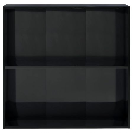 Bibliotecă cu 2 rafturi, negru extralucios, 80x30x76,5 cm, PAL