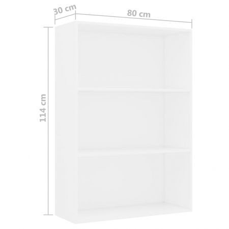 Bibliotecă cu 3 rafturi, alb, 80 x 30 x 114 cm, PAL
