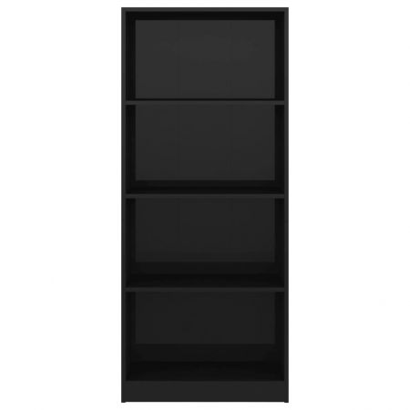 Bibliotecă 4 rafturi, negru extralucios, 60 x 24 x 142 cm, PAL