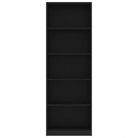 Bibliotecă cu 5 rafturi, negru, 60 x 24 x 175 cm, PAL