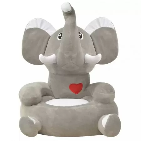 Scaun din plus pentru copii cu model elefant, gri