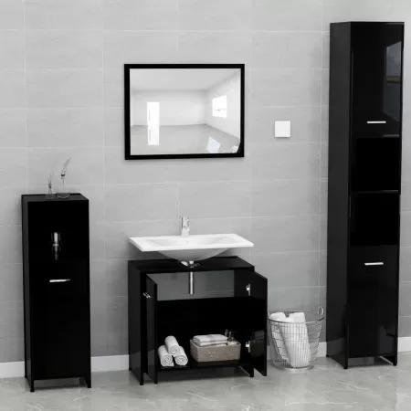 Set mobilier de baie, negru lucios